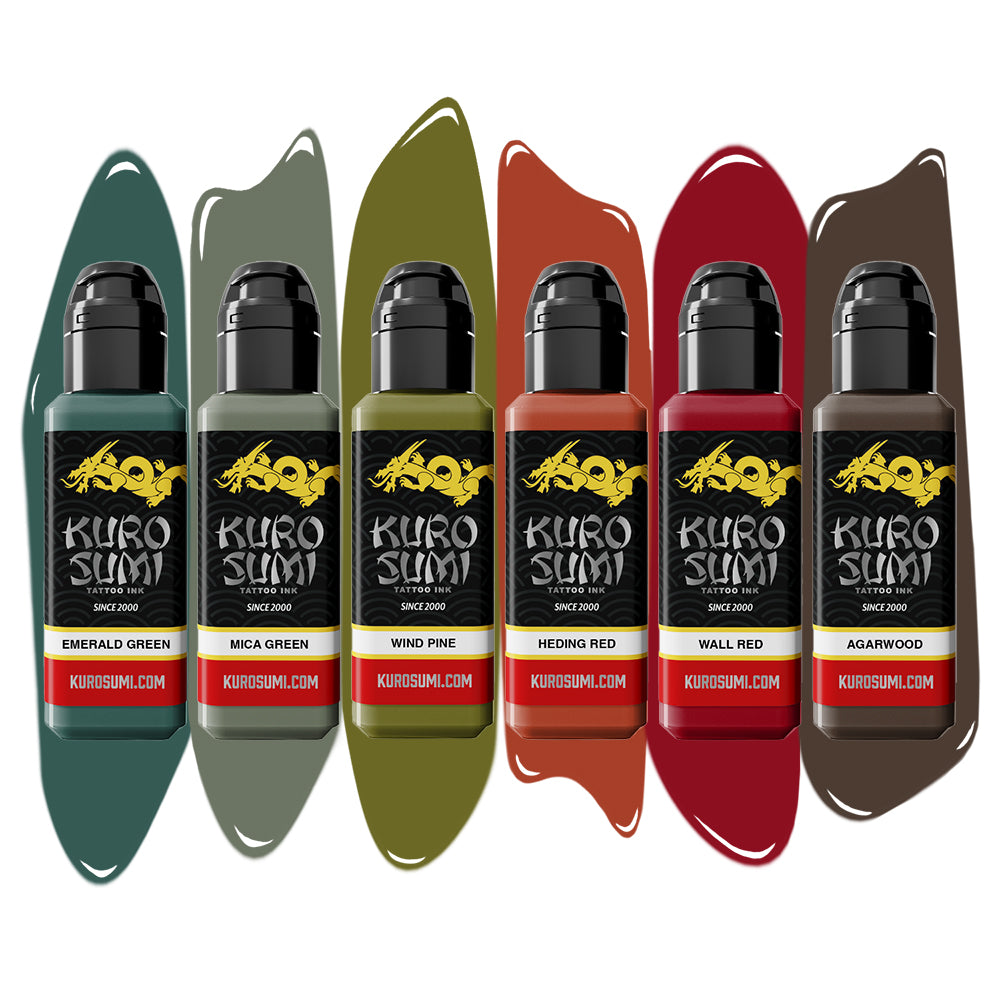 Chen Jie Watercolor Set — Kuro Sumi Tattoo Ink — 6 1.5oz Bottles