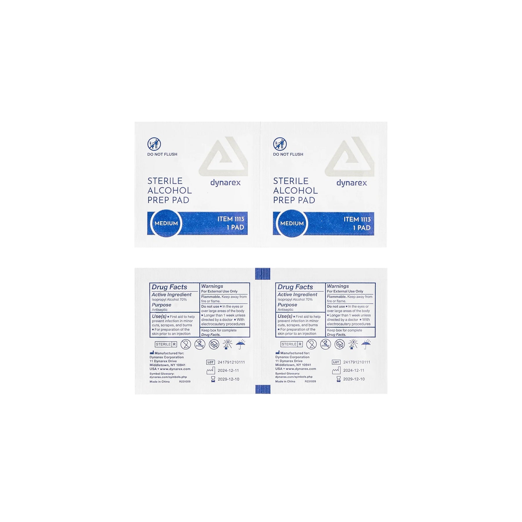 Dynarex Alcohol Prep Pads — Medium — Box of 200