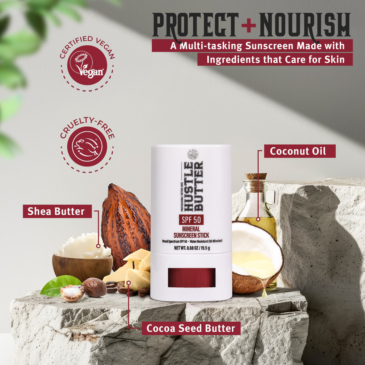 Hustle Butter Mineral Sunscreen Stick — SPF 50 — Single or Case of 12