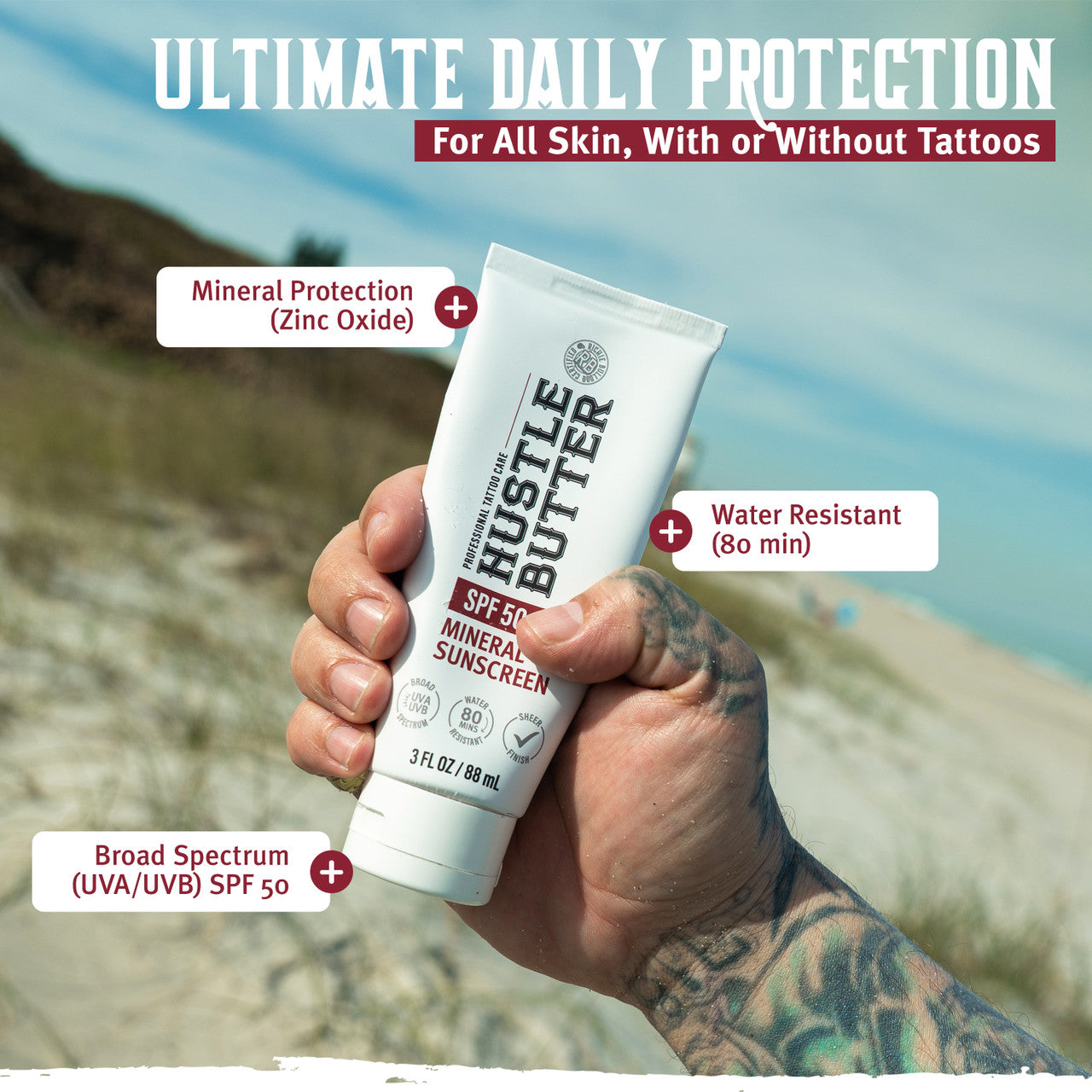 Hustle Butter Mineral Sunscreen Lotion — SPF 50 — Single or Case of 12