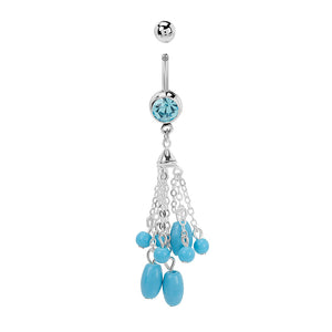 14g 7/16” Cascading Turquoise Dangle Belly Button Ring