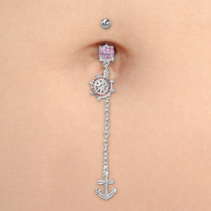 14g 7/16” Stainless Steel Nautical Rosewheel Dangle Belly Button Ring