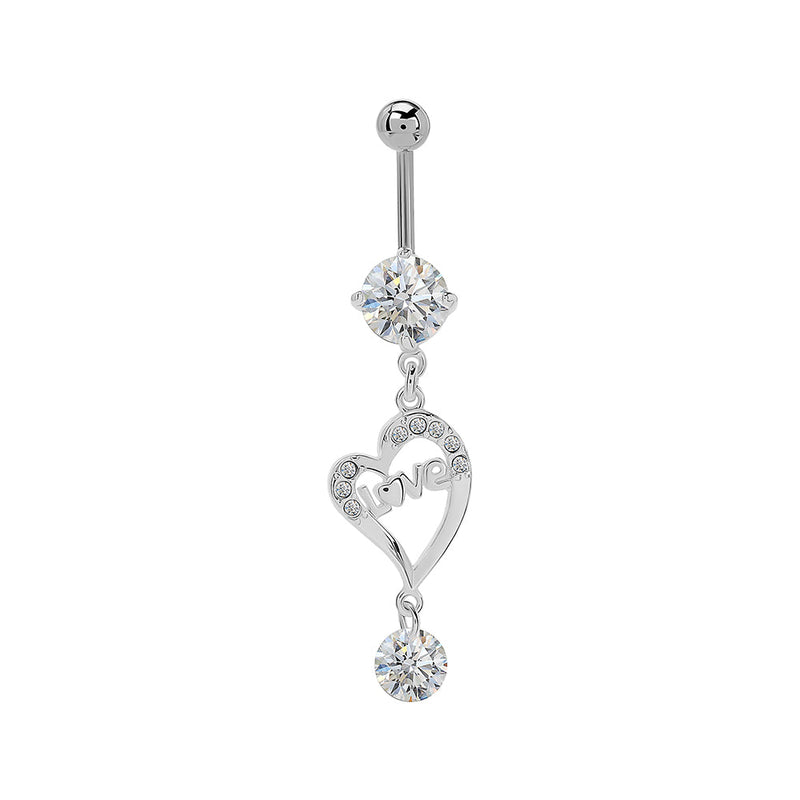 14g 3/8” Crystal Love Dangle Belly Button Ring
