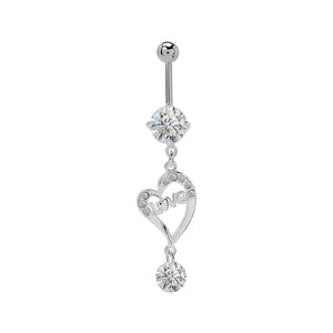 14g 3/8” Crystal Love Dangle Belly Button Ring