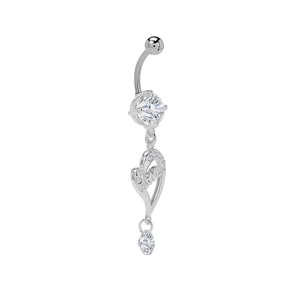 14g 3/8” Crystal Love Dangle Belly Button Ring