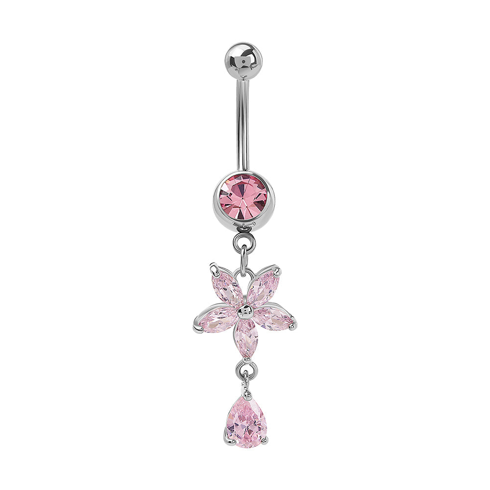 14g 7/16" Flower Dangle Tear Drop Navel Jewelry