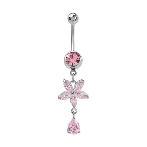 14g 7/16" Flower Dangle Tear Drop Navel Jewelry