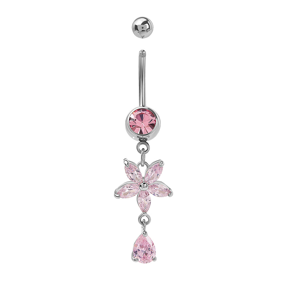 14g 7/16" Flower Dangle Tear Drop Navel Jewelry