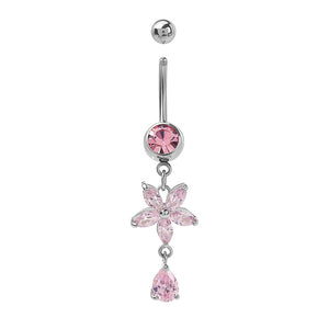 14g 7/16" Flower Dangle Tear Drop Navel Jewelry