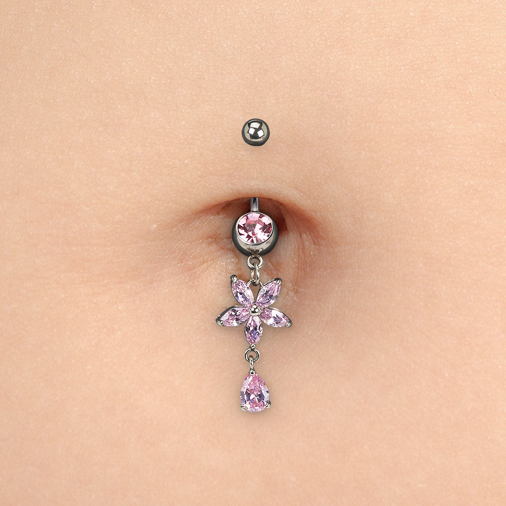 14g 7/16" Flower Dangle Tear Drop Navel Jewelry