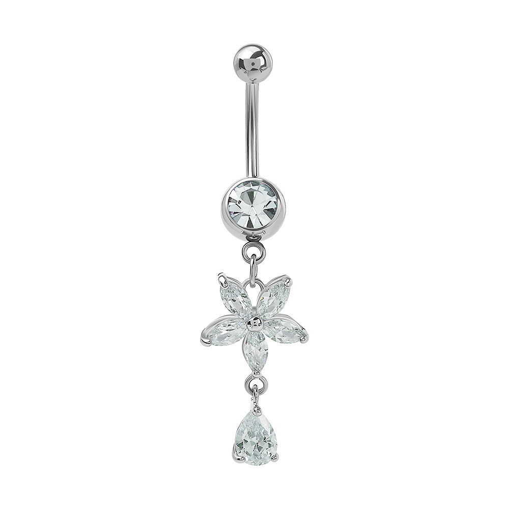 14g 7/16" Flower Dangle Tear Drop Navel Jewelry