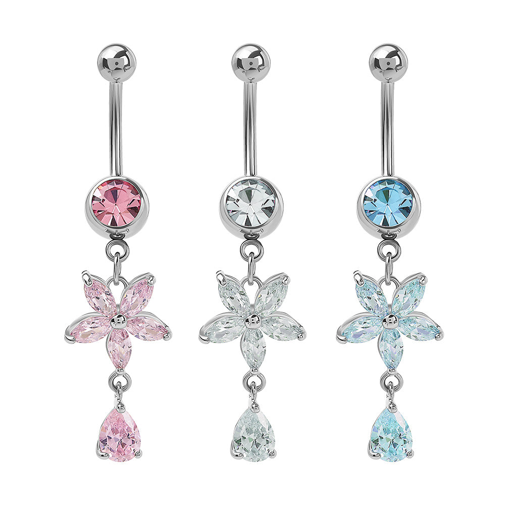 14g 7/16" Flower Dangle Tear Drop Navel Jewelry