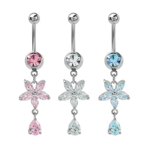 14g 7/16" Flower Dangle Tear Drop Navel Jewelry