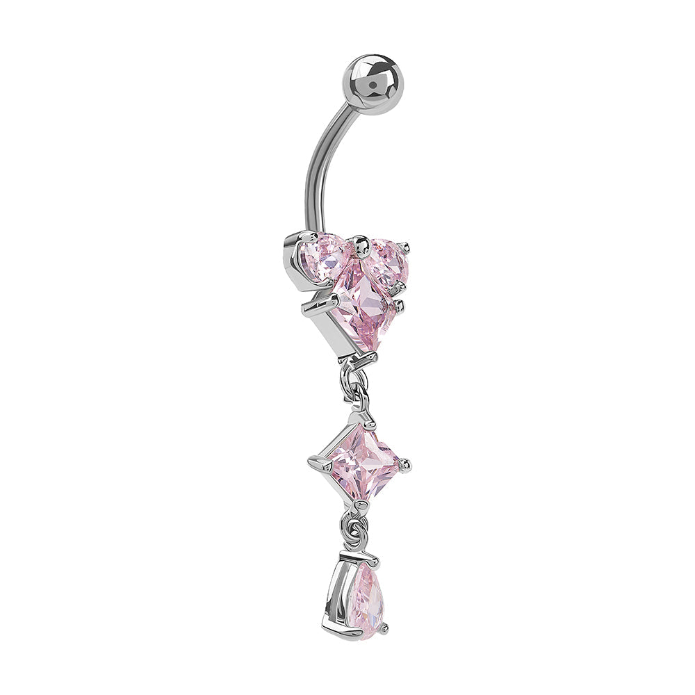14g 3/8” Pink Prism Edge Dangle Belly Button Ring
