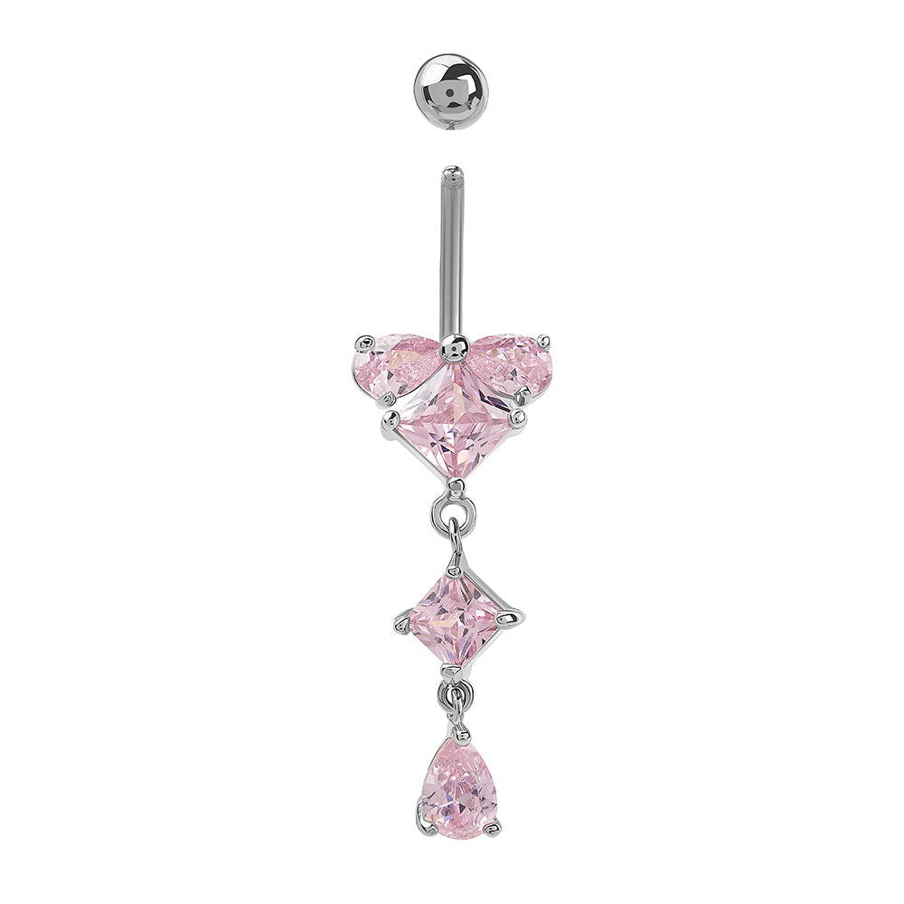 14g 3/8” Pink Prism Edge Dangle Belly Button Ring