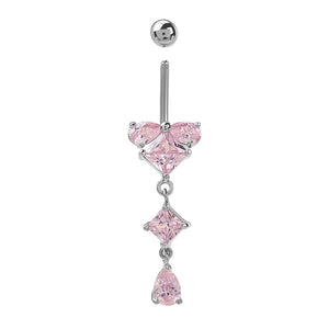 14g 3/8” Pink Prism Edge Dangle Belly Button Ring