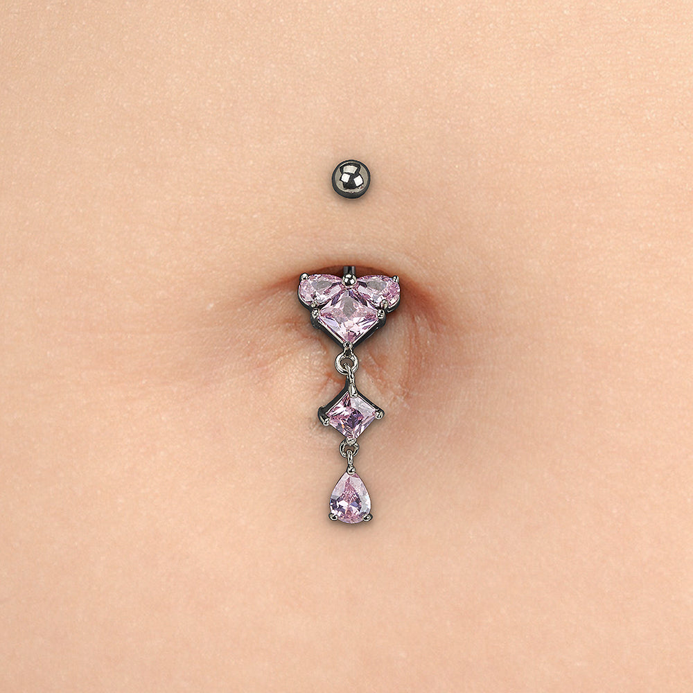 14g 3/8” Pink Prism Edge Dangle Belly Button Ring