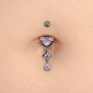 14g 3/8” Pink Prism Edge Dangle Belly Button Ring