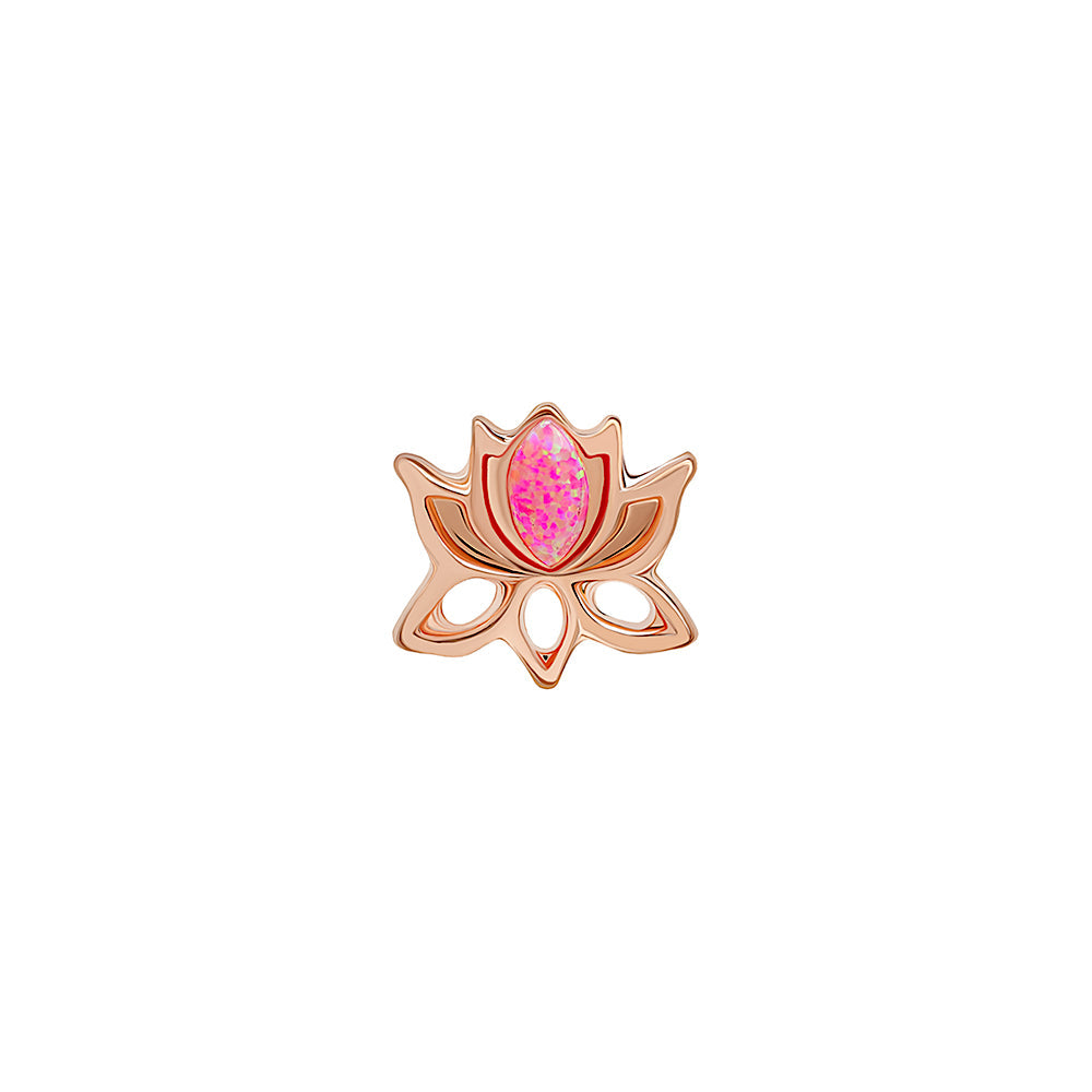Tilum 16g 5/16” Straight Barbell with Rose Gold PVD Coating and Pink Opal Lotus Flower Charm — Price Per 1