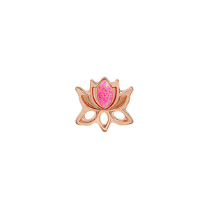 Tilum 16g 5/16” Straight Barbell with Rose Gold PVD Coating and Pink Opal Lotus Flower Charm — Price Per 1