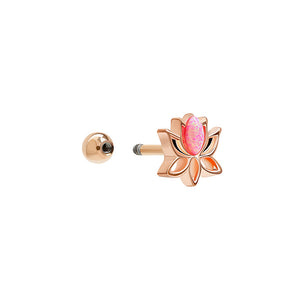 Tilum 16g 5/16” Straight Barbell with Rose Gold PVD Coating and Pink Opal Lotus Flower Charm — Price Per 1