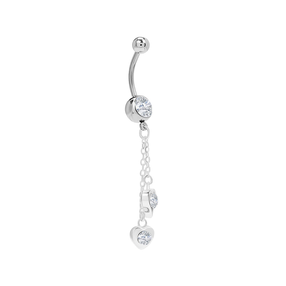 14g 7/16” Stainless Steel Double Heart Dangle Belly Button Ring — Price Per 1