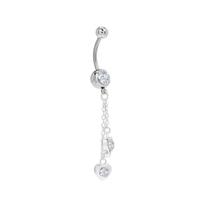14g 7/16” Stainless Steel Double Heart Dangle Belly Button Ring — Price Per 1