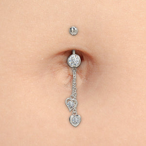 14g 7/16” Stainless Steel Double Heart Dangle Belly Button Ring — Price Per 1