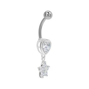 14g 7/16” Stainless Steel Simple Heart and Flower Dangle Belly Button Ring — Price Per 1