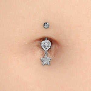 14g 7/16” Stainless Steel Simple Heart and Flower Dangle Belly Button Ring — Price Per 1