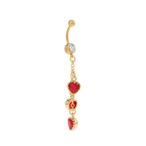 14g 7/16" PVD Gold Triple Heart Dangle Belly Button Ring — Price Per 1