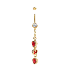 14g 7/16" PVD Gold Triple Heart Dangle Belly Button Ring — Price Per 1
