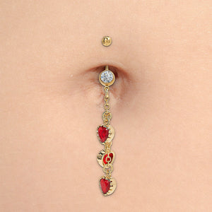 14g 7/16" PVD Gold Triple Heart Dangle Belly Button Ring — Price Per 1