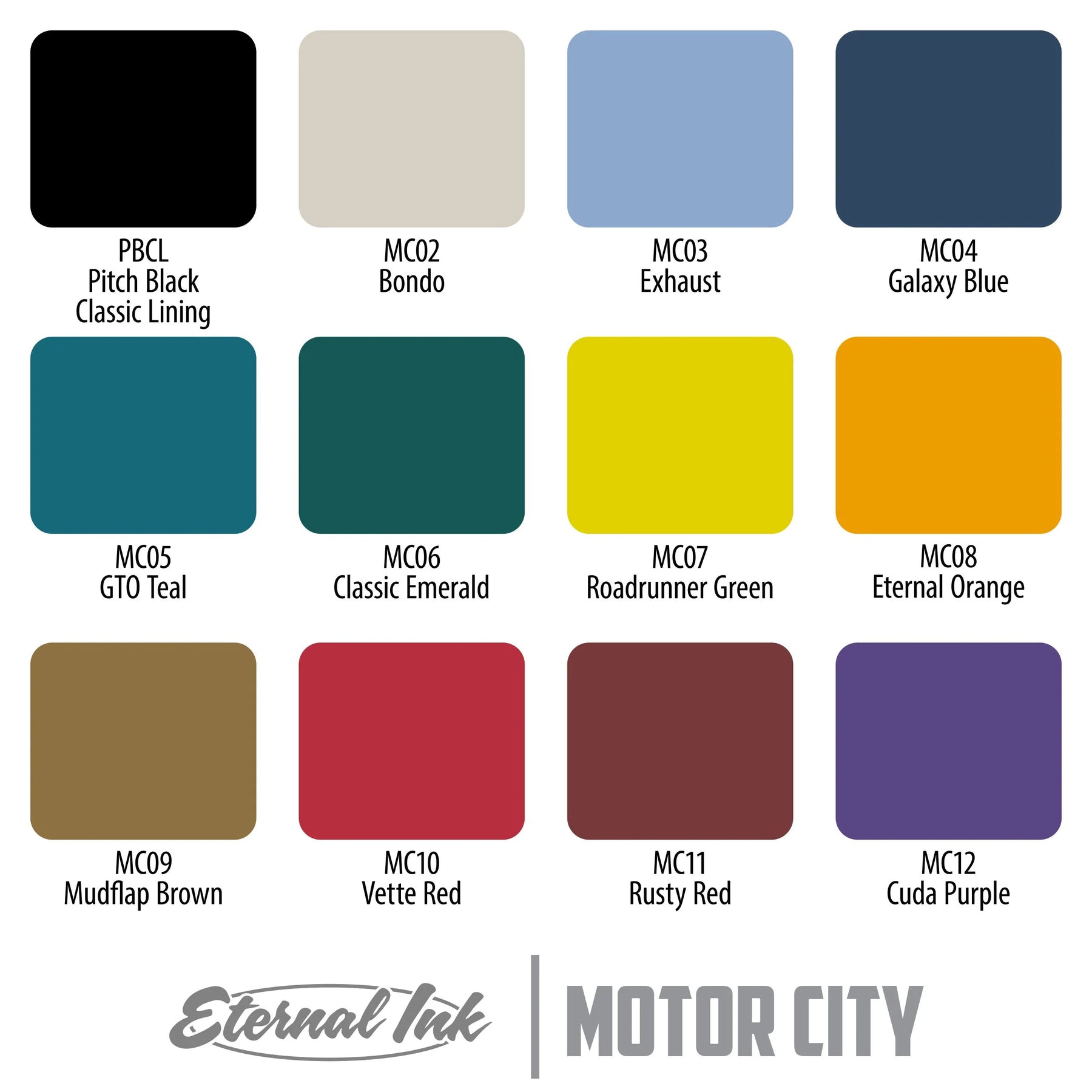 Motor City Set of 12 - 1oz Bottles - Eternal Tattoo Ink