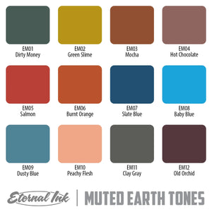 Muted Earth Tone Color Set of 12 - 1oz Bottles - Eternal Tattoo Ink