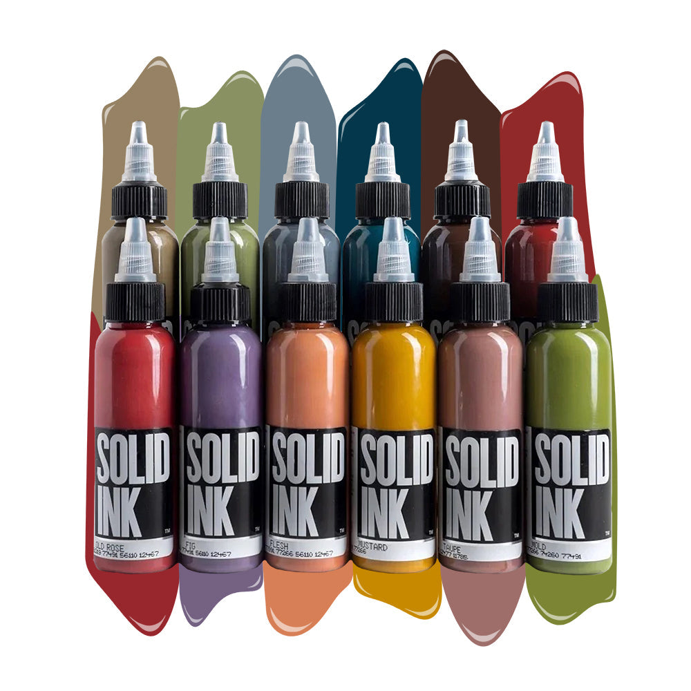 Opaque 12 Color Set — Solid Ink Tattoo Ink — 1oz Bottles