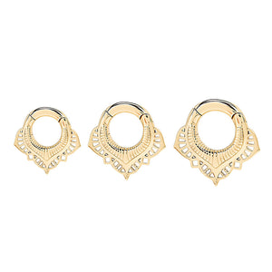 PVD Gold Stainless Steel Lotus Flower Clicker Ear Weights — Price Per 2