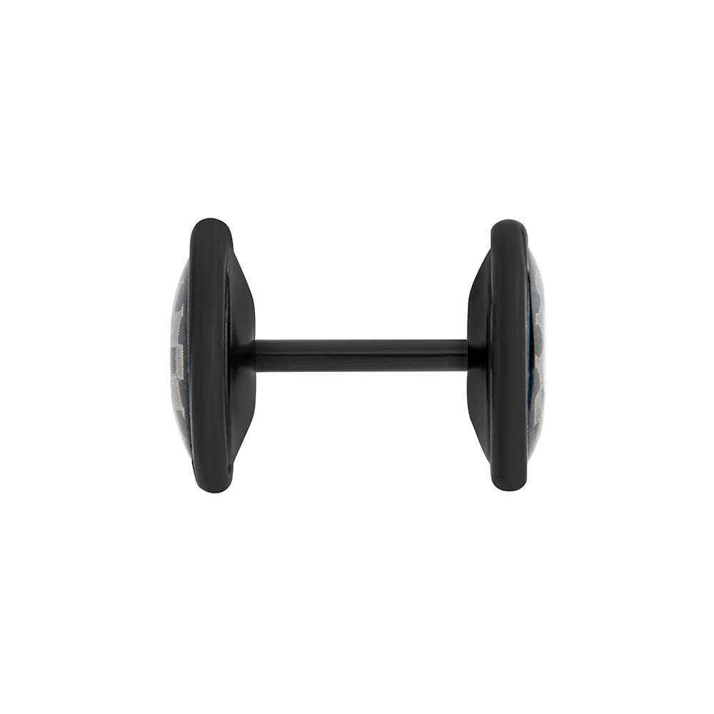 CHECKERS on Black Fake Illusion Piercing Plug - 16g thin post - Price Per 1