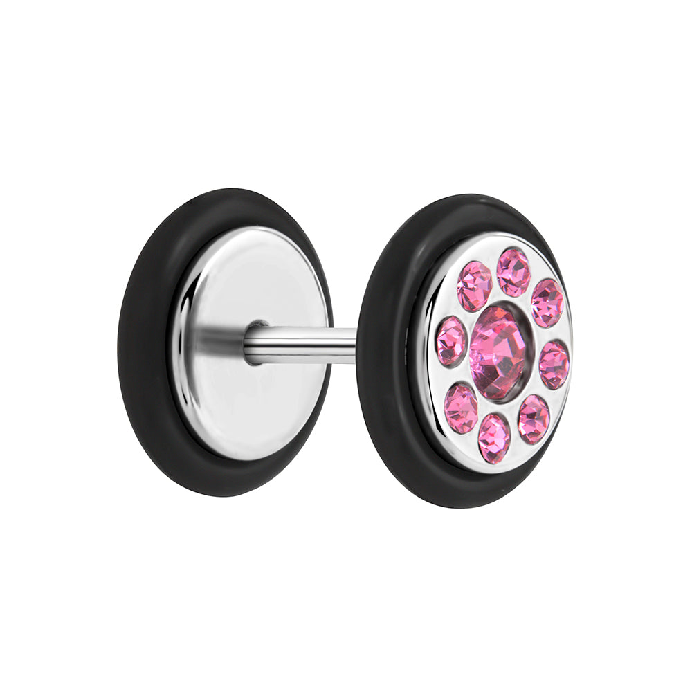FAKE PLUG 9 Stone Pink BLING Fake Piercing - 16g thin post - Price Per 1