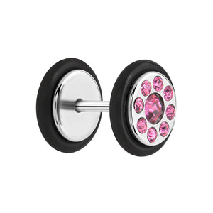 FAKE PLUG 9 Stone Pink BLING Fake Piercing - 16g thin post - Price Per 1