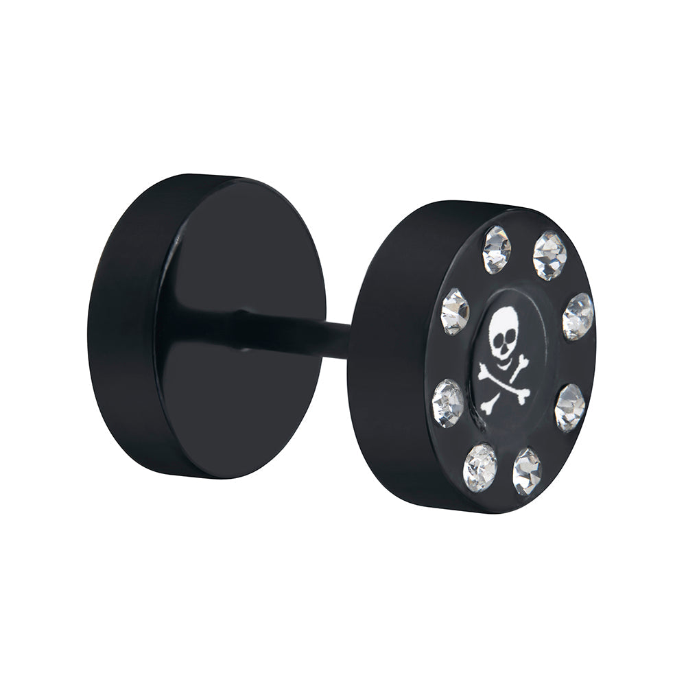 FAKE PLUG 8 Stone Black Fake Piercing SKULL n BONES - Price Per 1