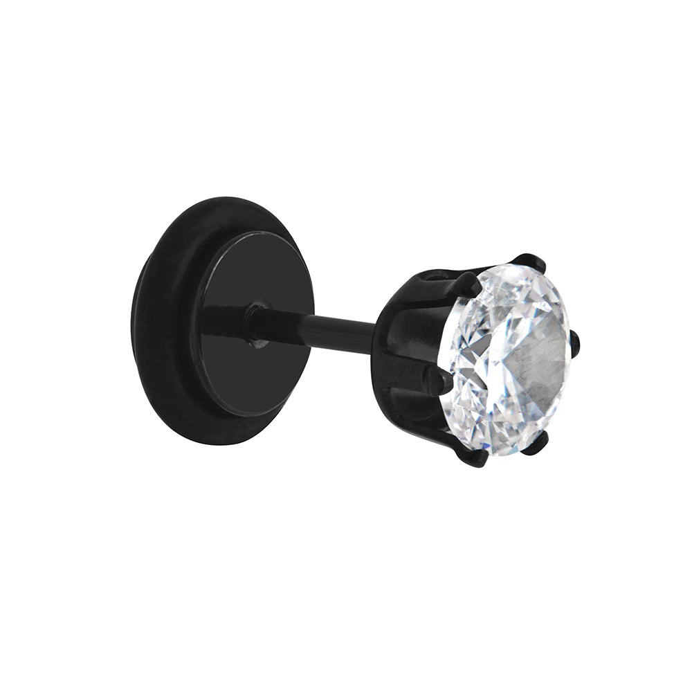 18g Prong Set 6mm Jewel PVD Black Threaded Stud Earring — Price Per 1