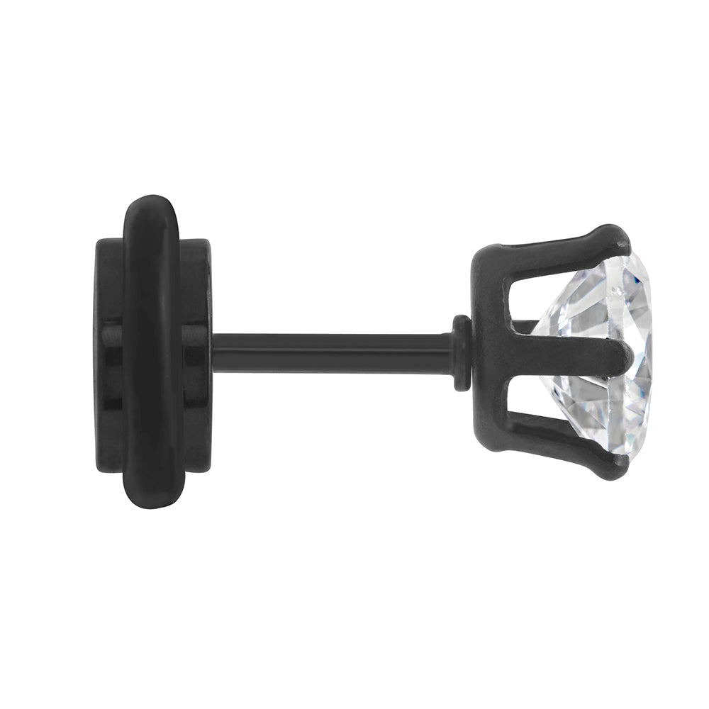 18g Prong Set 6mm Jewel PVD Black Threaded Stud Earring — Price Per 1