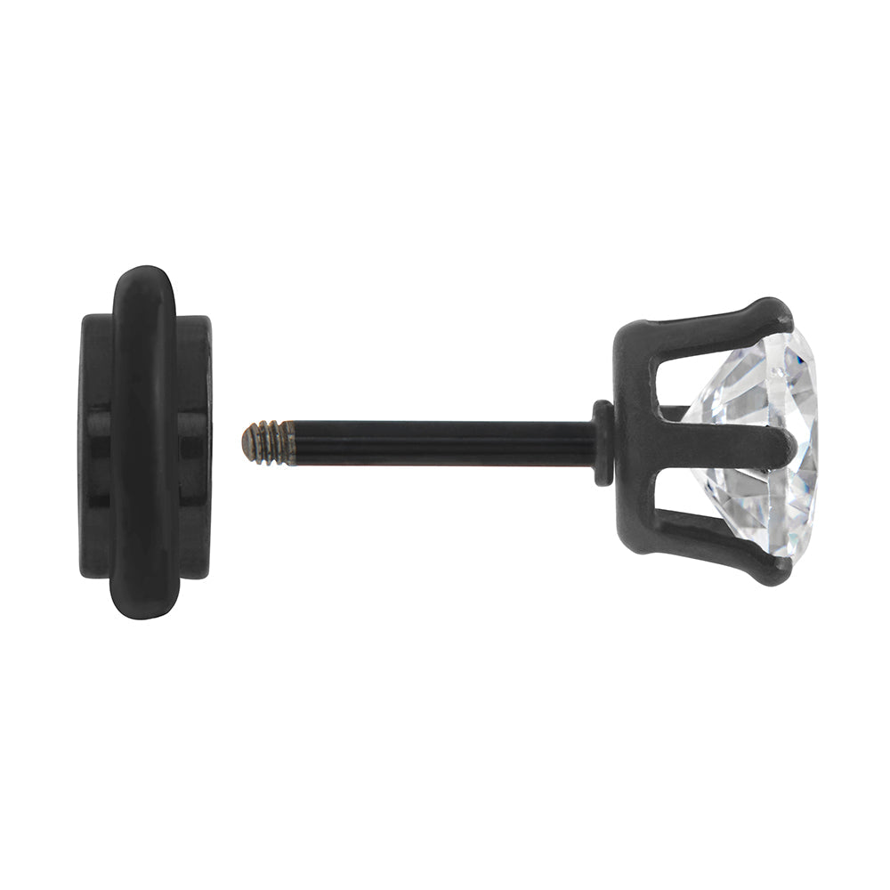 18g Prong Set 6mm Jewel PVD Black Threaded Stud Earring — Price Per 1