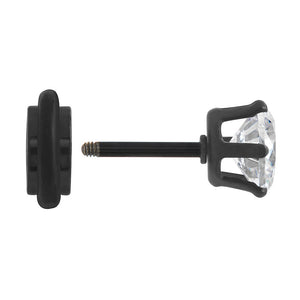 18g Prong Set 6mm Jewel PVD Black Threaded Stud Earring — Price Per 1