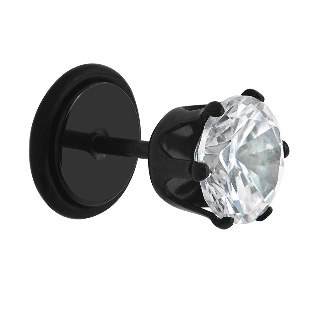 18g Prong Set 8mm Jewel PVD Black Threaded Stud Earring — Price Per 1