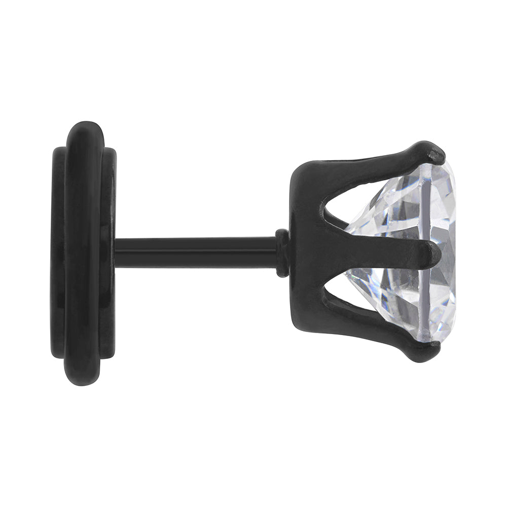 18g Prong Set 8mm Jewel PVD Black Threaded Stud Earring — Price Per 1
