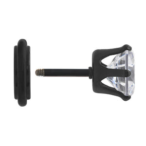 18g Prong Set 8mm Jewel PVD Black Threaded Stud Earring — Price Per 1