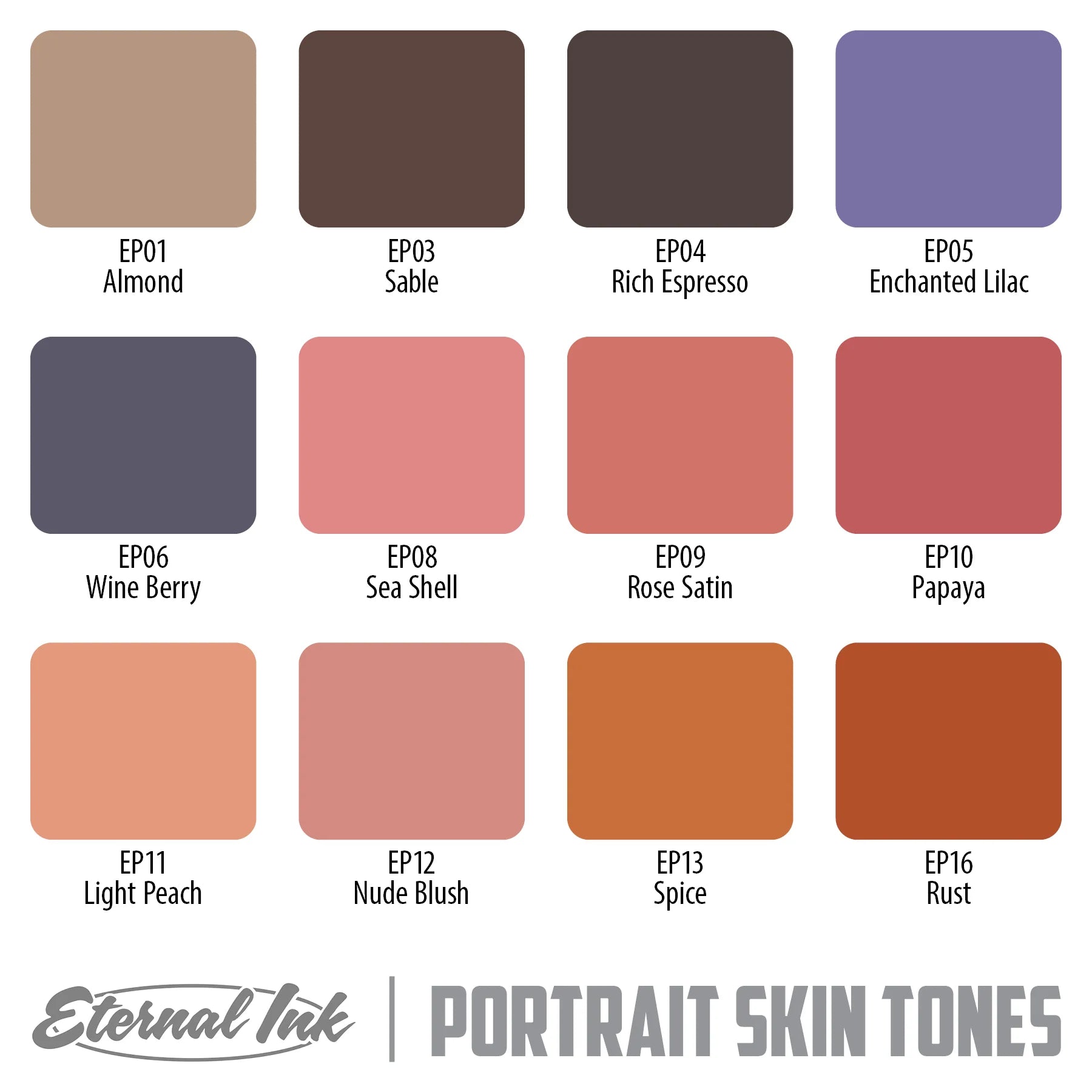 Portrait Skin Tone Color Set of 12 - 1oz Bottles - Eternal Tattoo Ink