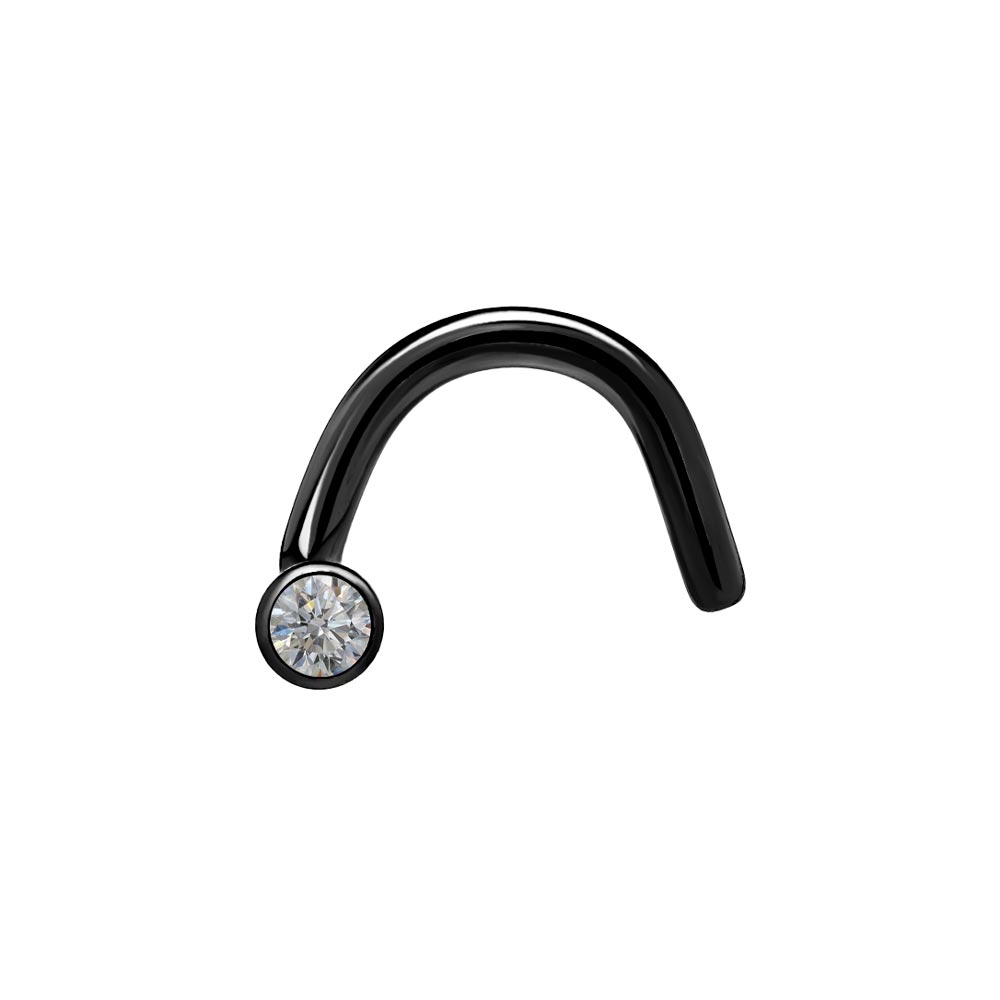 18g Nostril Screw PVD Black Titanium w/ Martini Bezel-Set Jewel — Price Per 1